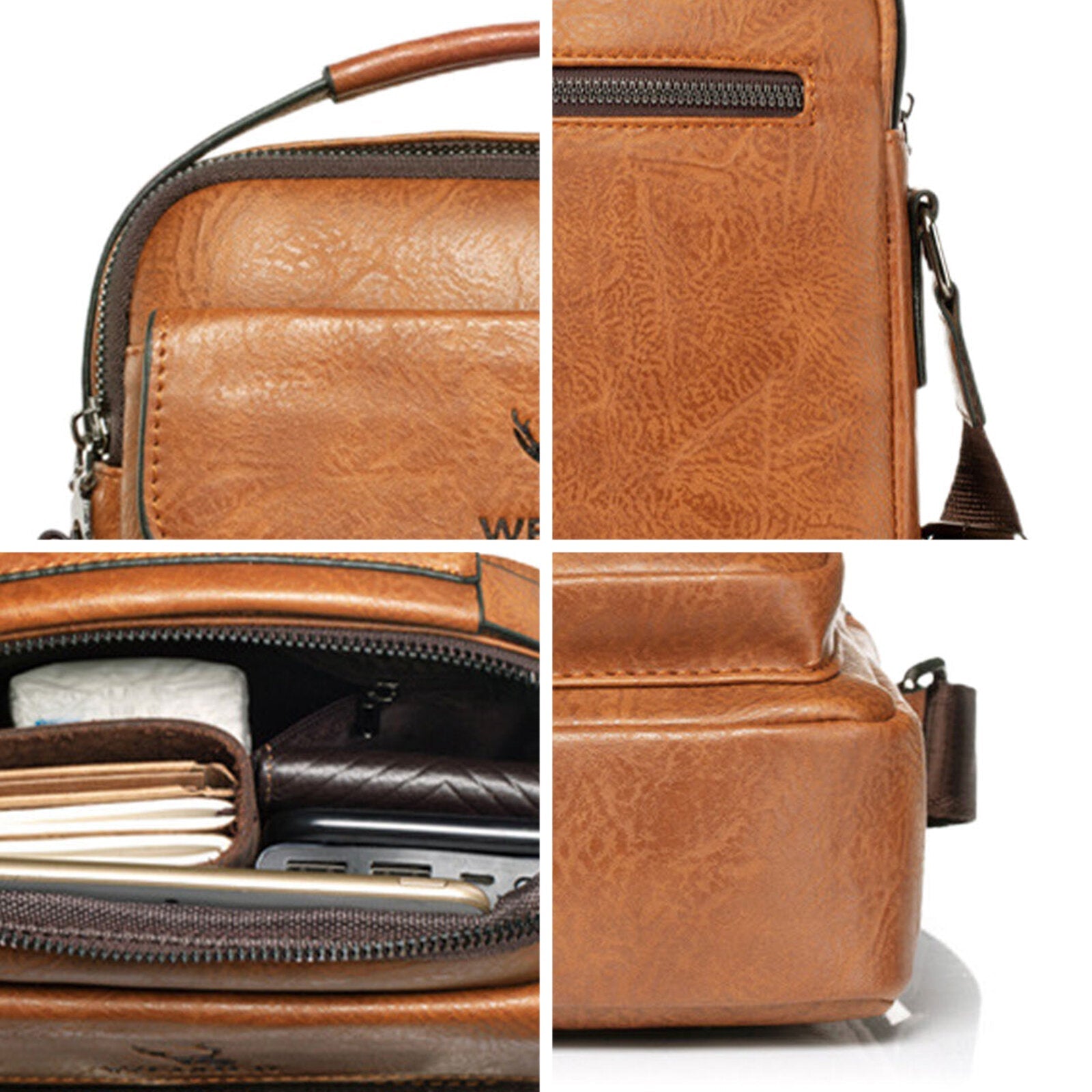 Men Artificial Leather Vintage Business Waterproof Large Capacity Shoulder Crossbody Bag