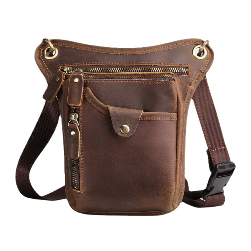 Men Retro Genuine Leather Multi-pocket Waist Bag Outdoor Sport 6.5 Inch Phone Bag Zipper Crossbody Bags Shoulder Bag