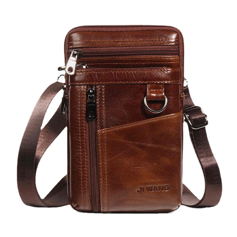 Men Genuine Leather 6.5 Inch Phone Bag Holder Belt Bag Waist Bag Crossbody Bag Shoulder Bag