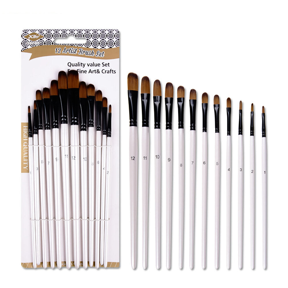 12PCS/Set Artist Paint Brushes Set Oil Watercolour Painting Craft Art Stationery School Students Art Supplies