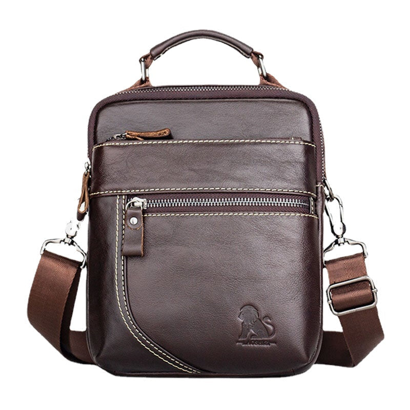 Men Genuine Leather Retro Business Casual Solid Color Cowhide Shoulder Bag Crossbody