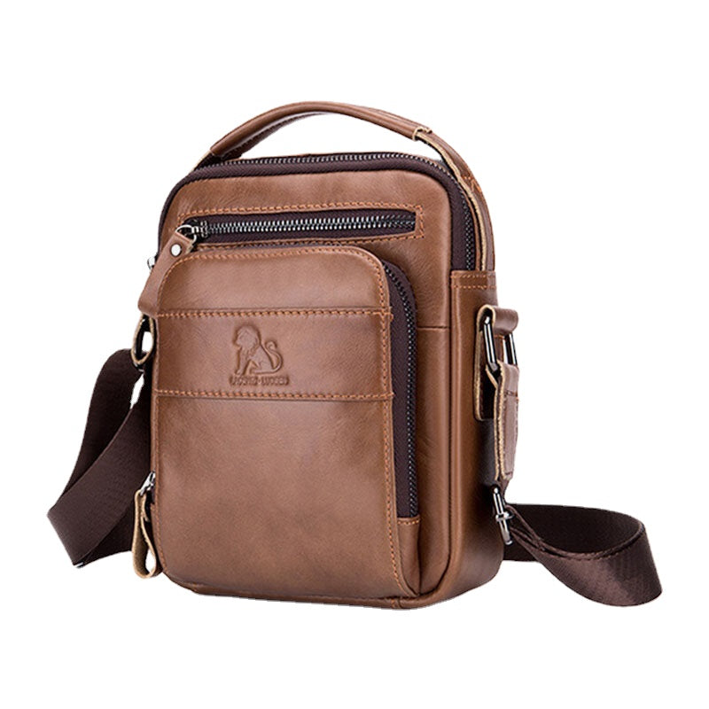 Men Genuine Leather Multifunction Multi-Pocket Waterproof Crossbody Bag Shoulder Bag