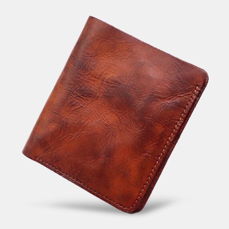 Men Bifold Vertical Cowhide Fold Wallet Retro Multi-card Slot Card Holder Money Clip Mini Coin Purse