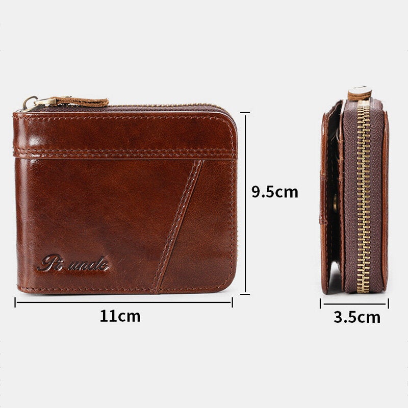 Men Genuine Leather Multifunction Anti-theft Swipe Card Coin Purse RFID Blocking Bifold Zipper Hasp Wallets Multi-card Slot Holder