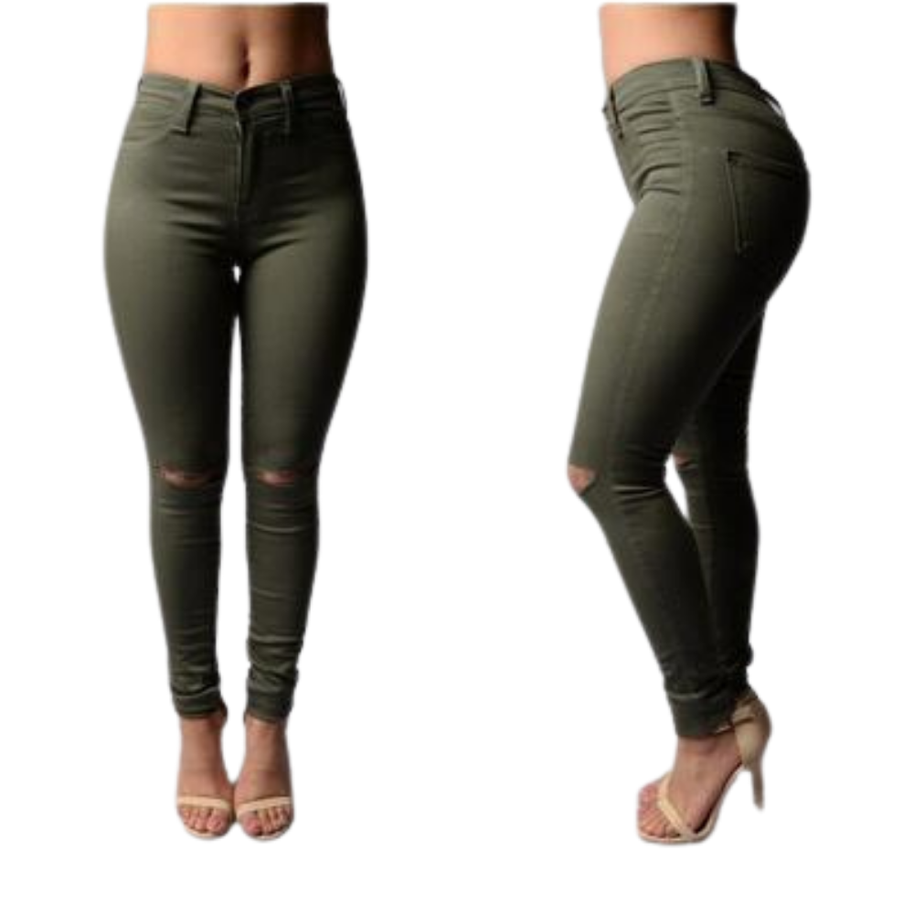 Slim Elasticity Skinny Hollow Out Knee Hole Jeans For Women