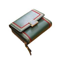 Women PU Leather Multi-card Slot Card Case Short Trifold Money Clip Zipper Coin Purse Wallet