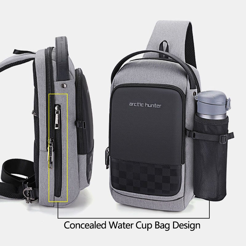 Men Waterproof Concealed Water Cup Bag Design On The Side Wild Oxford Chest USB Charging Large Capacity Crossbody Bags Shoulder