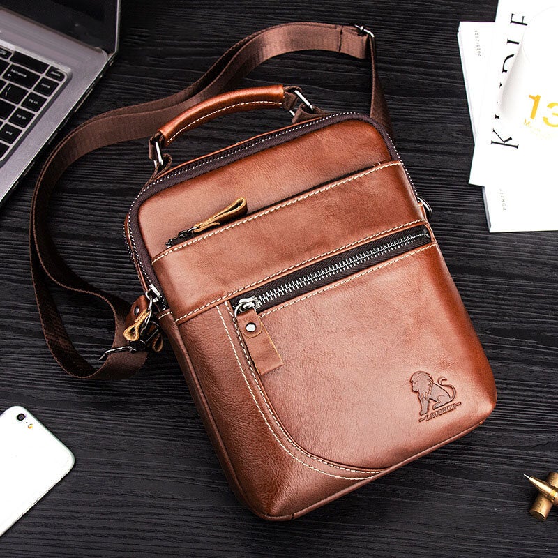 Men Genuine Leather Retro Business Casual Solid Color Cowhide Shoulder Bag Crossbody