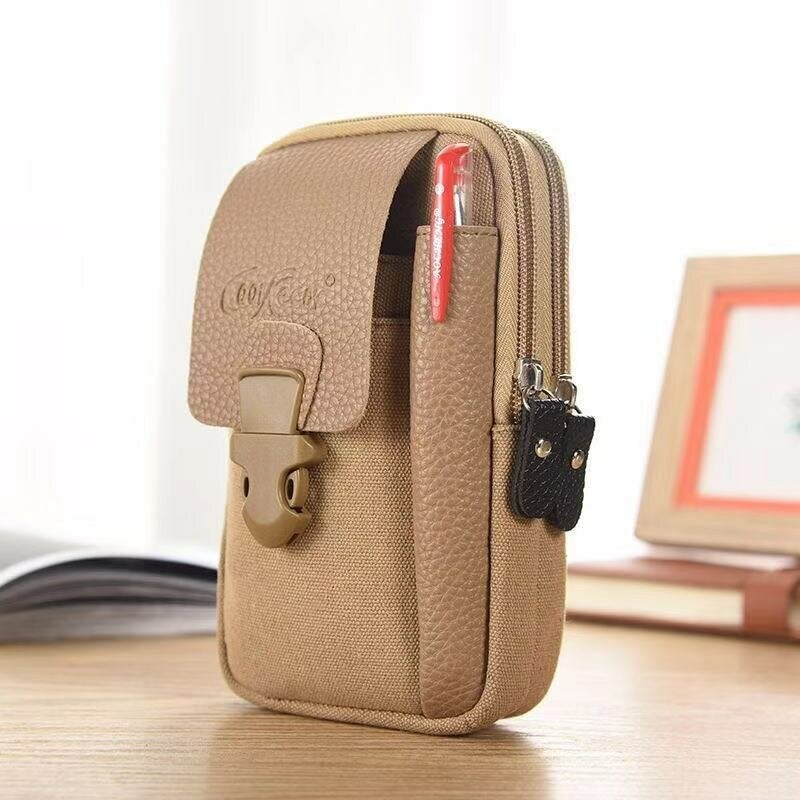 Men Canvas Multi-pocket Outdoor Sports 6.3 Inch Phone Bag Waist Sling