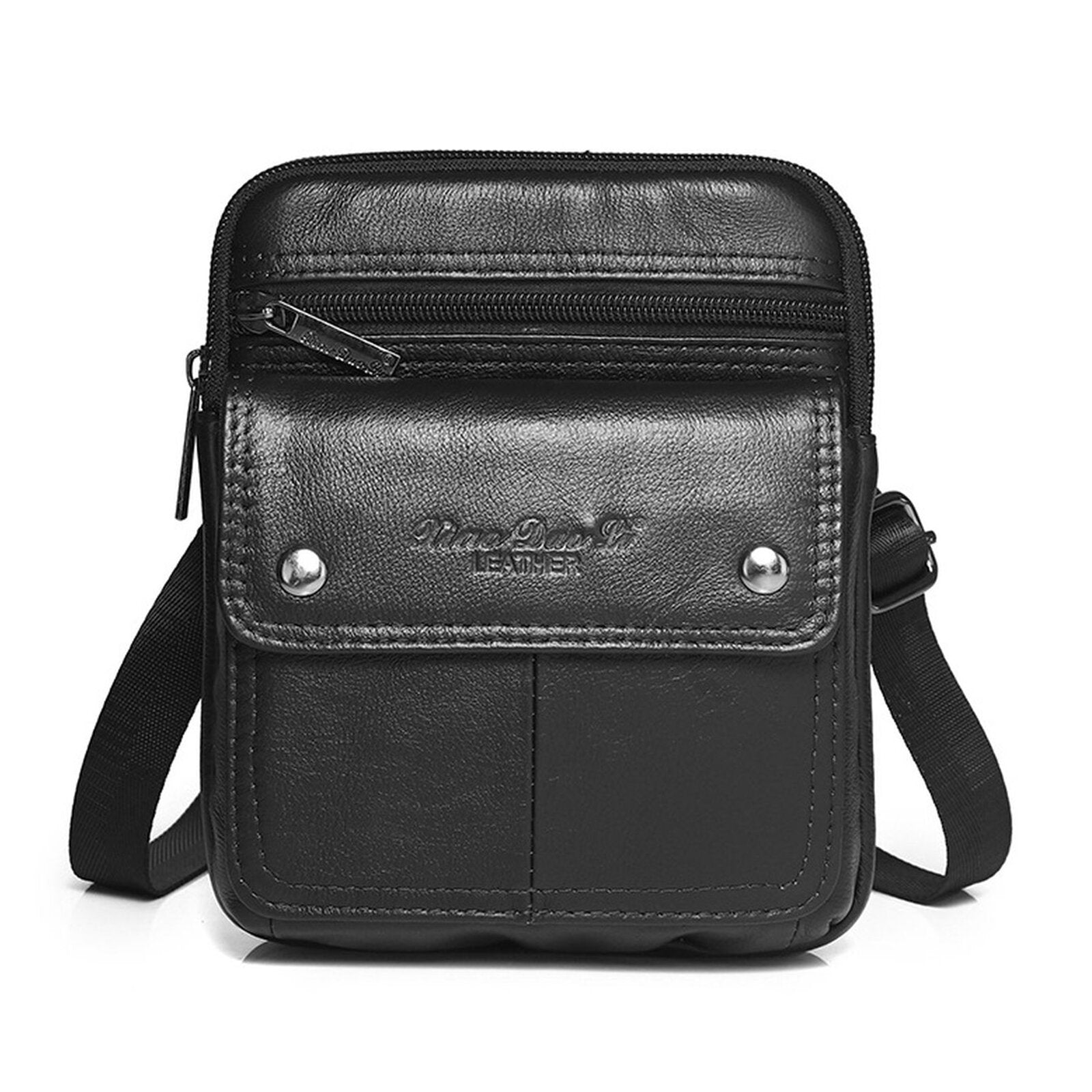 Men Cowhide Multi-compartment Zipper Shoulder Bag Crossbody Bag Outdoor Casual Vintage Messenger Bag