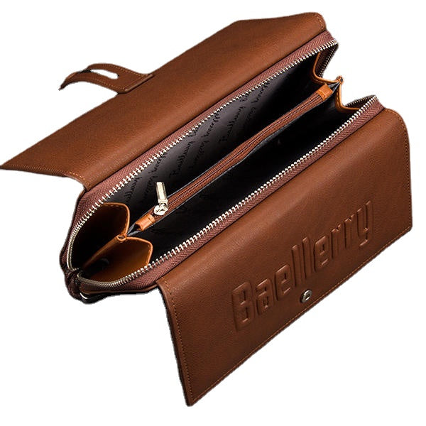 Mens Business Clutches Bag Vintage Long Purse 16 Card Slots Card Holder Wrist Handbag