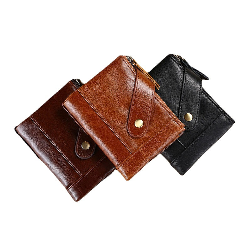 Men Genuine Leather RFID Anti-magnetic Wallet Purse Bifold Double Zipper Coin Purse Card Case