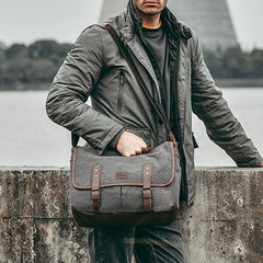 Men's Vintage Canvas Multi-Pocket Wear-Resistant Business Messenger Laptop Crossbody Bag