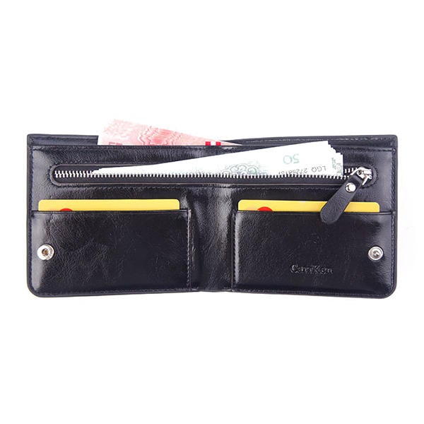 Men Large Capacity Multifunctional Oil Wax Vintage Zipper Hasp Wallet