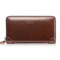 Men Oil Wax Leather Vintage Long Wallet Card Holder Phone Bag