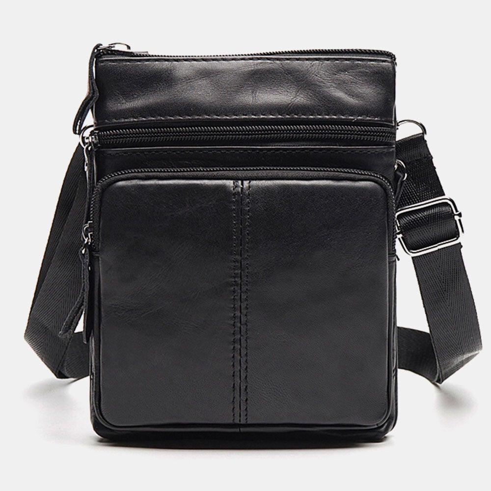 Men Genuine Leather Multi-pocket Casual Business 6.3Inch Phone Bag Crossbody Bags First Layer Cowhide Shoulder