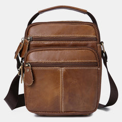 Men Genuine Leather Vintage Large Capactity Crossbody Bag Hard Wearing Fashion Zipper Design Shoulder Bag