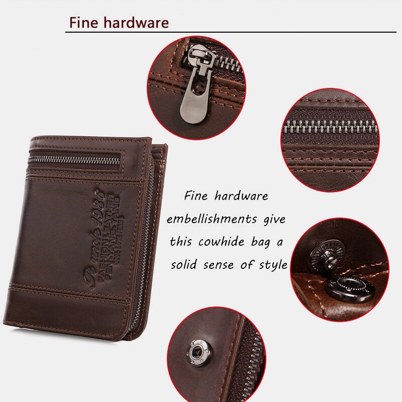 Men Genuine Leather Short RFID Anti-theft Large Capacity Multi-card Slot Card Holder Coin Purse Wallet Money Clip