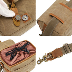 Men Canvas Waterproof Wear-resistant DSLR Camera Bag Shock-absorbing Compartment Magnetic Buckle Shoulder Bag Waist Bag