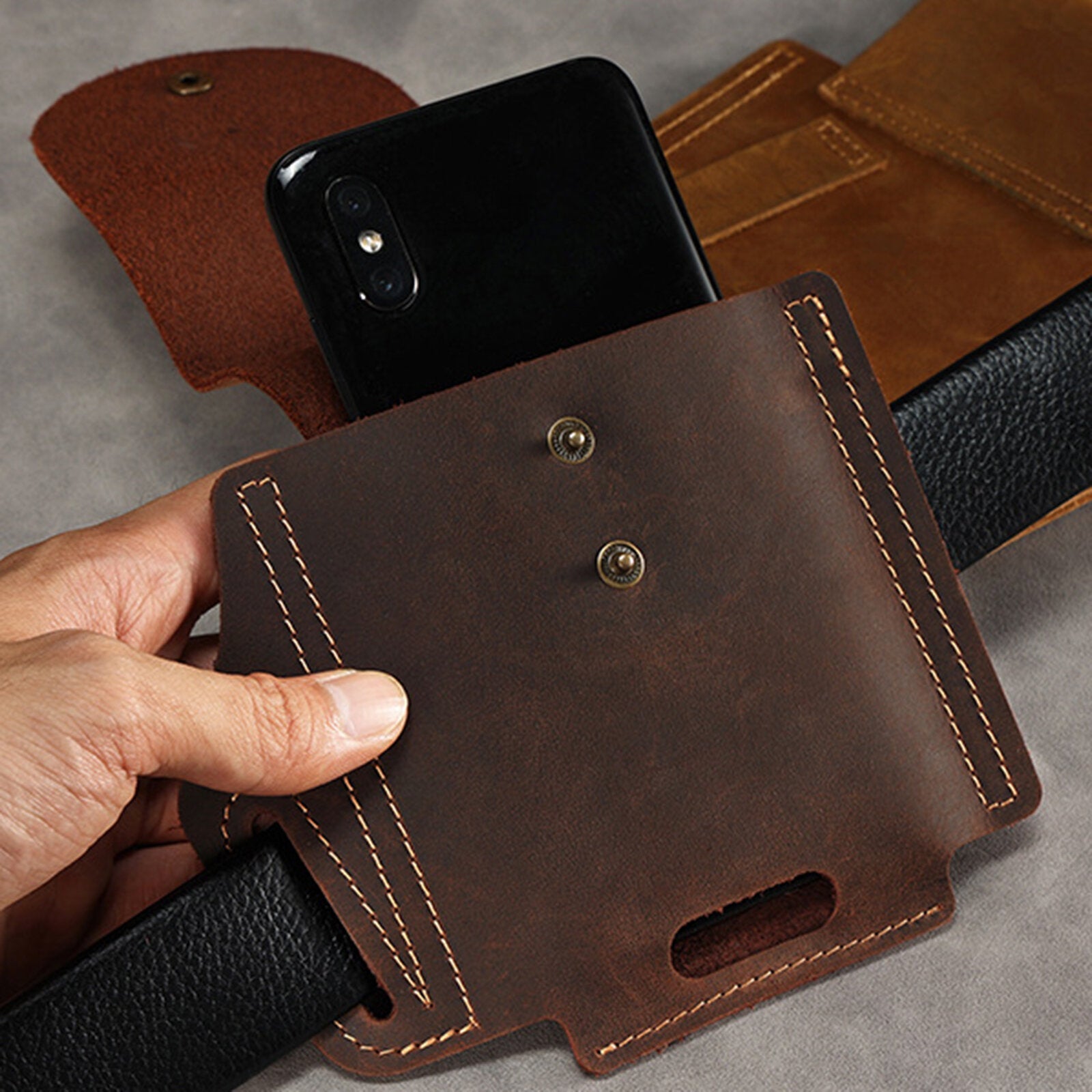 Men Genuine Leather Vintage EDC Waist Bag Short Phone Case Belt Bag