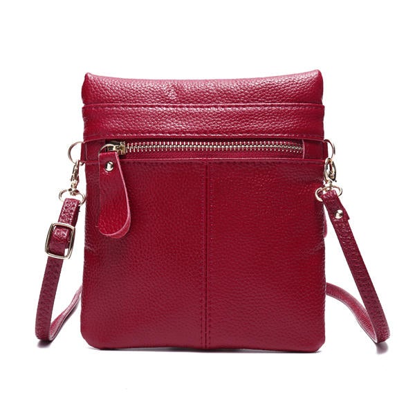 Women Genuine Leather Multi-Function Phone Bag Solid Crossbody Bag