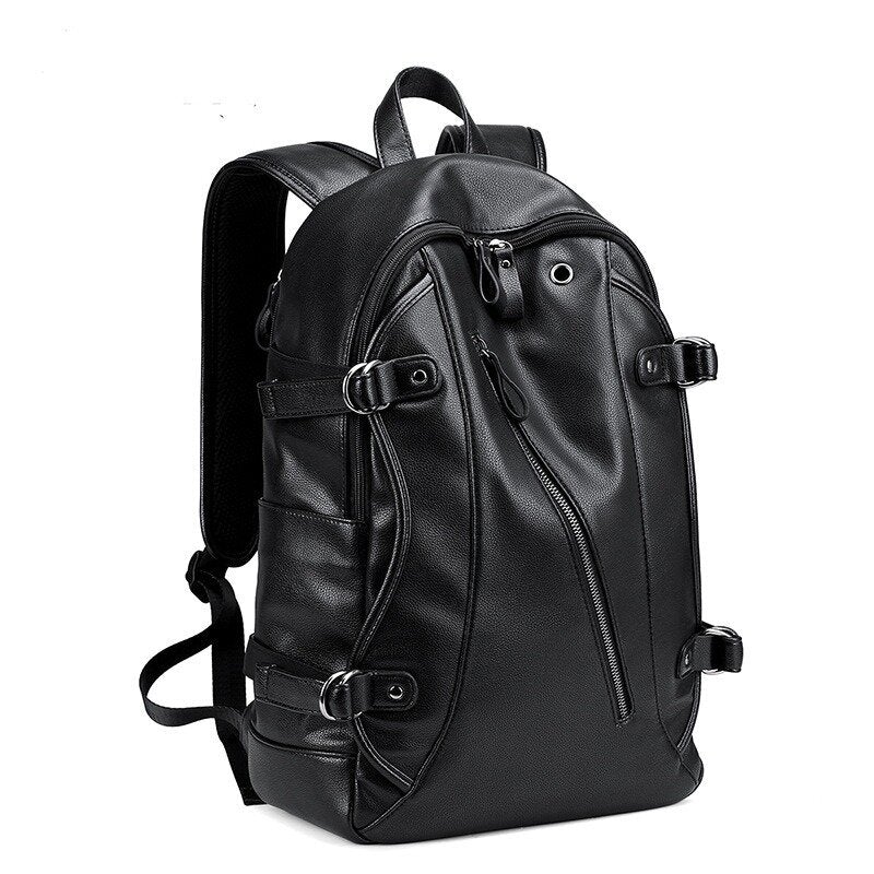 MK Men Faux Leather Fashion Leisure Backpack USB Charging Travel Bag