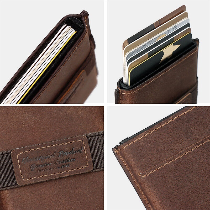 Men Open RFID Anti-magnetic Wallets Retro Multi-card Slot Card Holder Multifunction Genuine Leather Money Clip