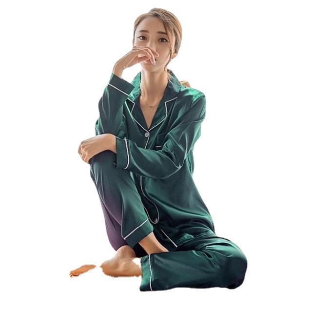 Womens Silk Satin Set Sleepwear Couple Suit Sleep Pyjamas Two Piece Set