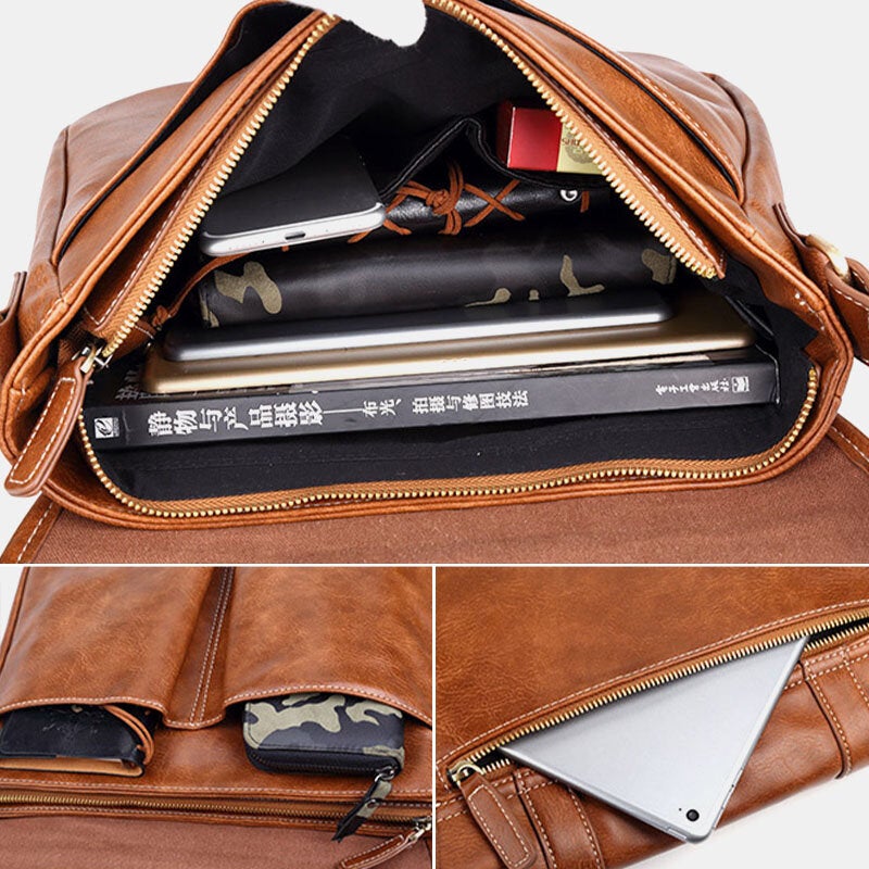 Men PU Leather Vintage Multi-pocket Waterproof Crossbody Bag Casual Wild Large Capacity Shoulder