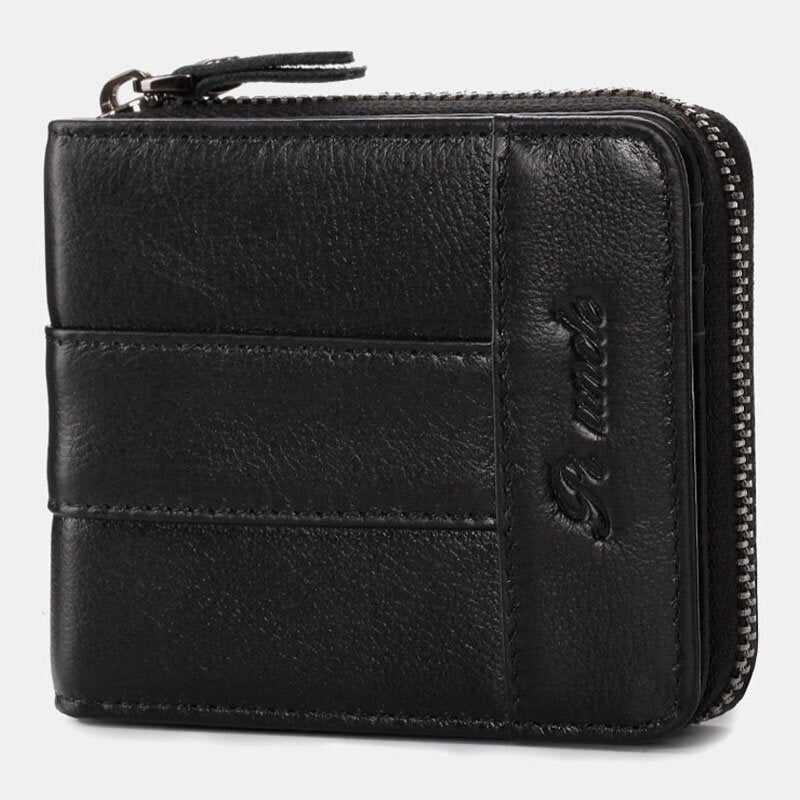 Men Genuine Leather Mini Retro Coin Card Holder Zipper Wallet