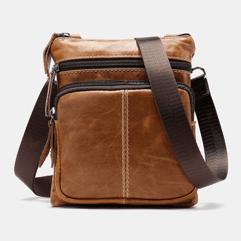 Men Genuine Leather Multi-pocket Casual Business 6.3Inch Phone Bag Crossbody Bags First Layer Cowhide Shoulder