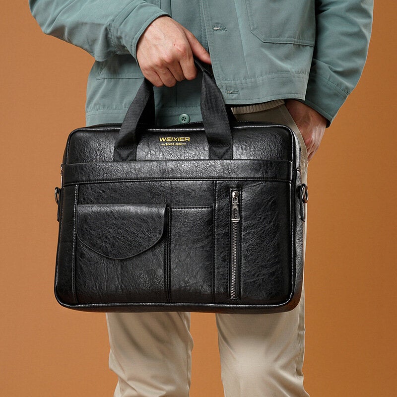 Men's Anti-theft Multi-pocket Crossbody Bag, Retro 13.3" Laptop Messenger & Shoulder Briefcase