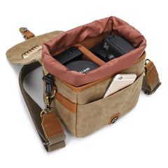 Men Canvas Waterproof Wear-resistant DSLR Camera Bag Shock-absorbing Compartment Magnetic Buckle Shoulder Bag Waist Bag