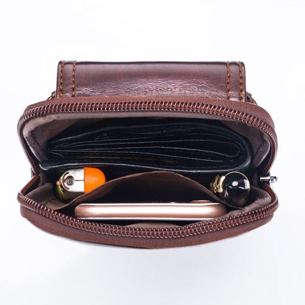 Men Genuine Leather Belt Bag Vintage Phone Pouch Multi-function Fanny pack