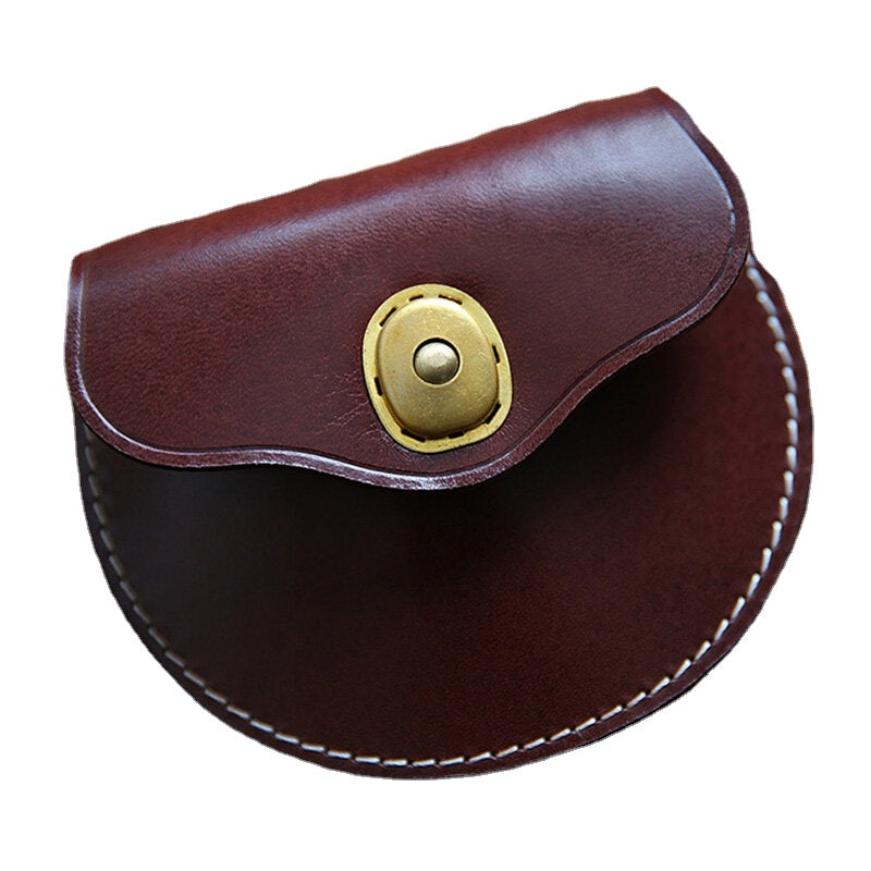 Men Vintage Genuine Leather Mini Round Coin Wallet Purse