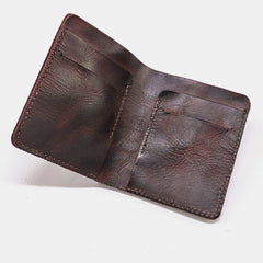 Men Bifold Thin Wallet Simple Retro Vegetable Tanned Leather Card Holder Coin Purse Money Clip