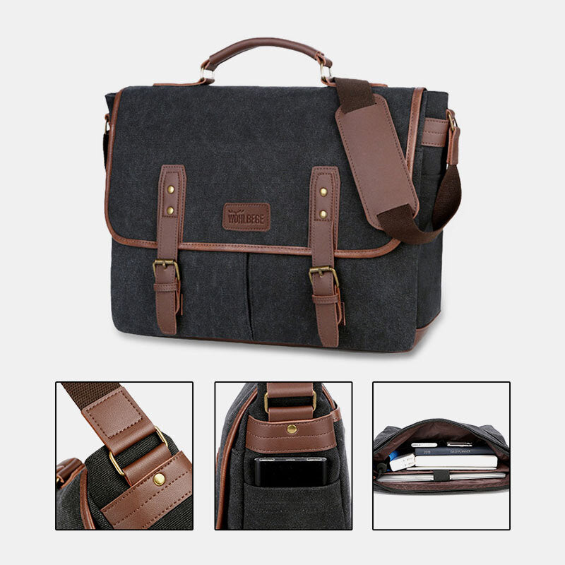 Men Canvas Multi-Pocket Wear-Resistant Vintage Business Messenger Bag Laptop Bag Crossbody Bag Handbag