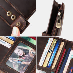 Men Genuine Leather Multi-card Slots Money Clip SIM Card Multi-function Passport Book Wallet Purse