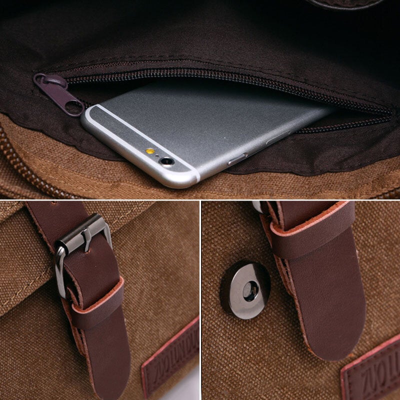 Men Canvas Back Anti-theft Zipper Pocket Crossbody Bags Casual Large Capacity 6.3 Inch Phone Bag Shoulder