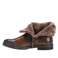 Men's Retro High-Top Business Boots with Warm Plush Lining & Side Zip