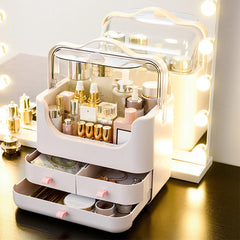 Multi-functional Large Capacity Hand-held Cosmetic Storage Box Desktop Organizer Dust-proof Makeup Storage Case with 3 Drawers