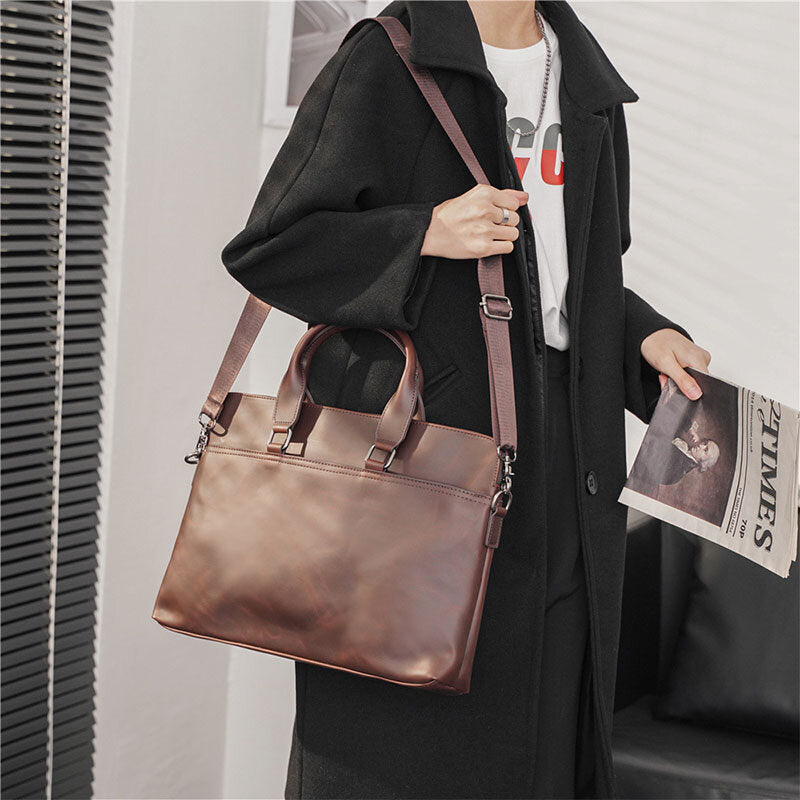 Men Vintage Faux Leather Multi-Carry Large Capacity Solid Color Briefcase Handbags Business Crossbody Bag