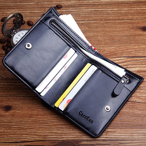 Men Large Capacity Multifunctional Oil Wax Vintage Zipper Hasp Wallet