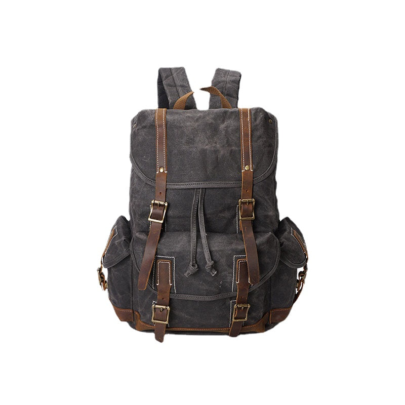 Men Vintage Canvas Leather Backpack Waterproof Travel Bag