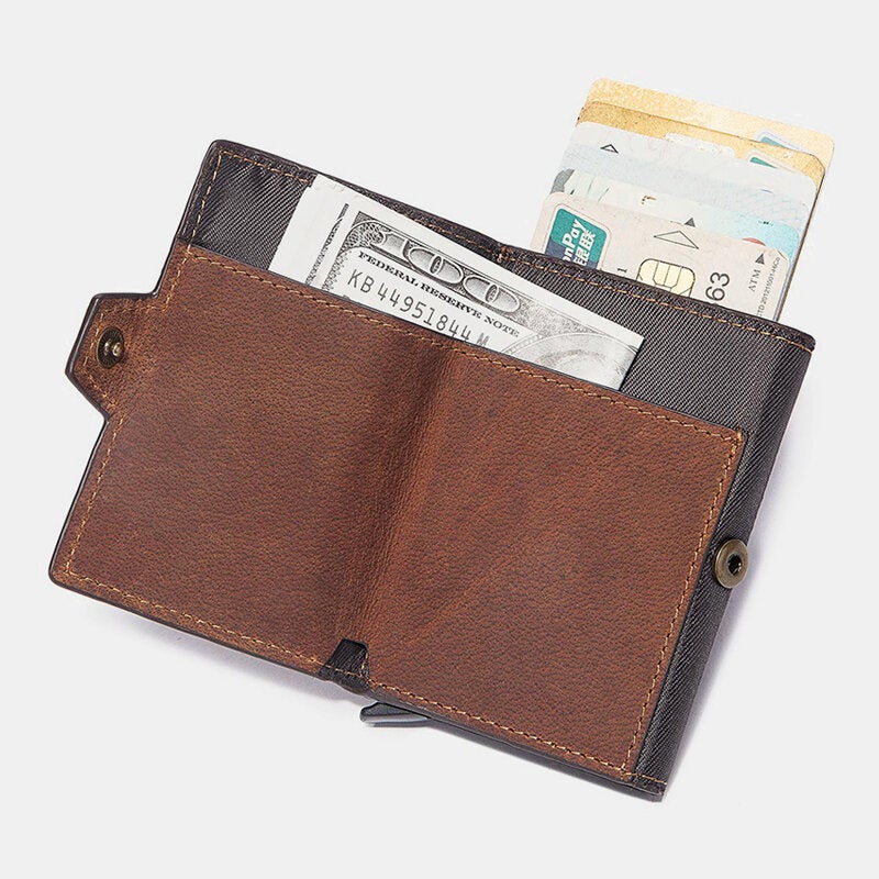 Men Retro RFID Blocking Antimagnetic Cowhide Wallet Casual Multi-card Slot Hasp Card Holder Multifunction Money Clip