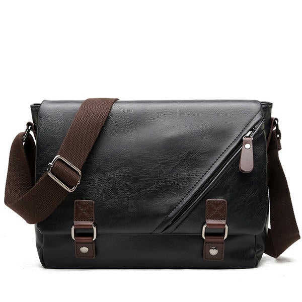 Men Black Messenger Bag PU Leather Business Shoulder Casual Laptop