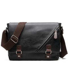 Men Black Messenger Bag PU Leather Business Shoulder Casual Laptop