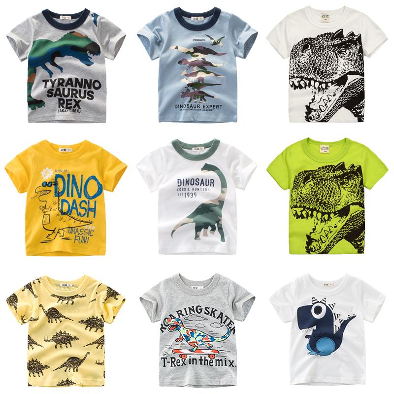 Boys & Girls Cartoon T-Shirts Kids Dinosaur Print T Shirt For Boys Children Summer Short Sleeve T-Shirt Cotton Tops Clothing - Sheseelady