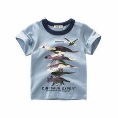 Boys & Girls Cartoon T-Shirts Kids Dinosaur Print T Shirt For Boys Children Summer Short Sleeve T-Shirt Cotton Tops Clothing - Sheseelady