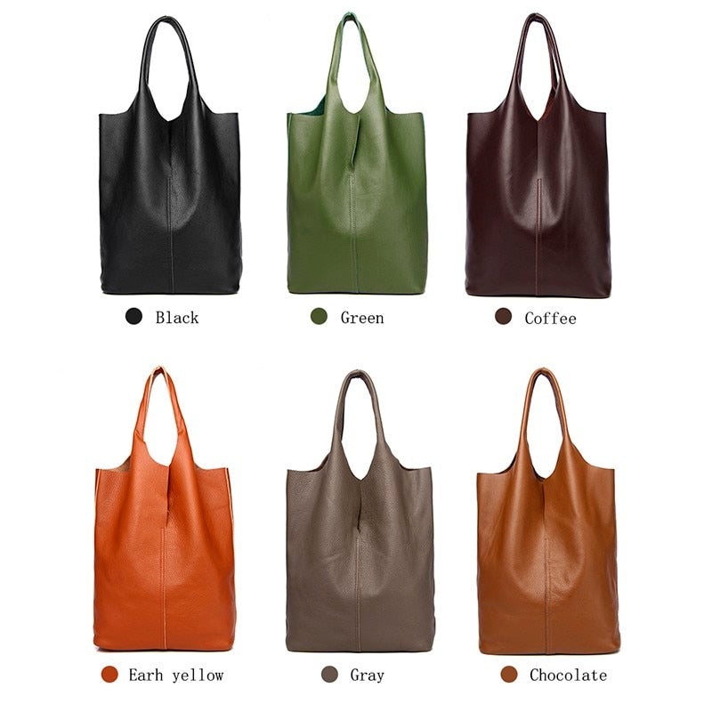 Luxury Soft Genuine Leather Women Shoulder Bag Natural Leather Casual Female Totes Bag Brand Designer Large Lady Handbag